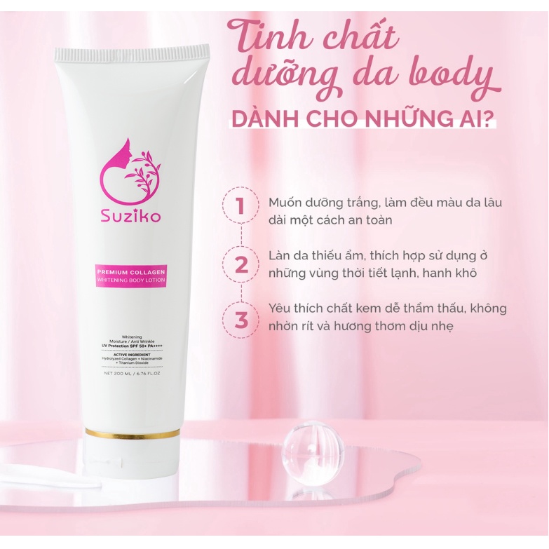 Kem Body Suziko Dưỡng Trắng Toàn Thân Với Công Nghệ Hạt Nano Phân Tử 200ml