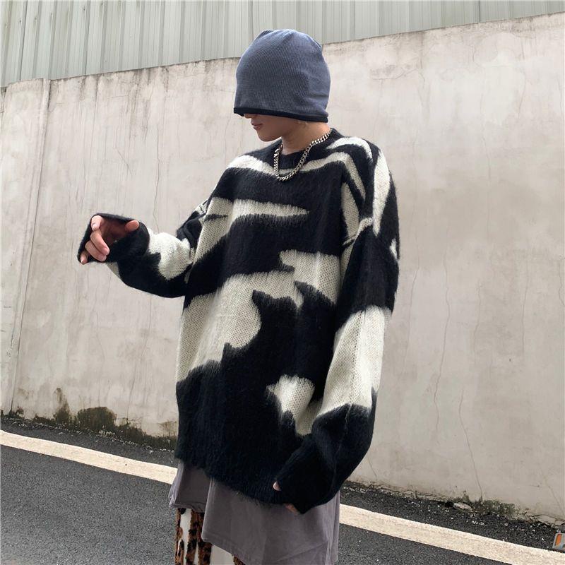 Áo Sweater Dệt Kim Dáng Rộng In Họa Tiết Ngựa Vằn Kiểu Hồng Kông Retro Thời Trang Xuân Thu Cho Nam