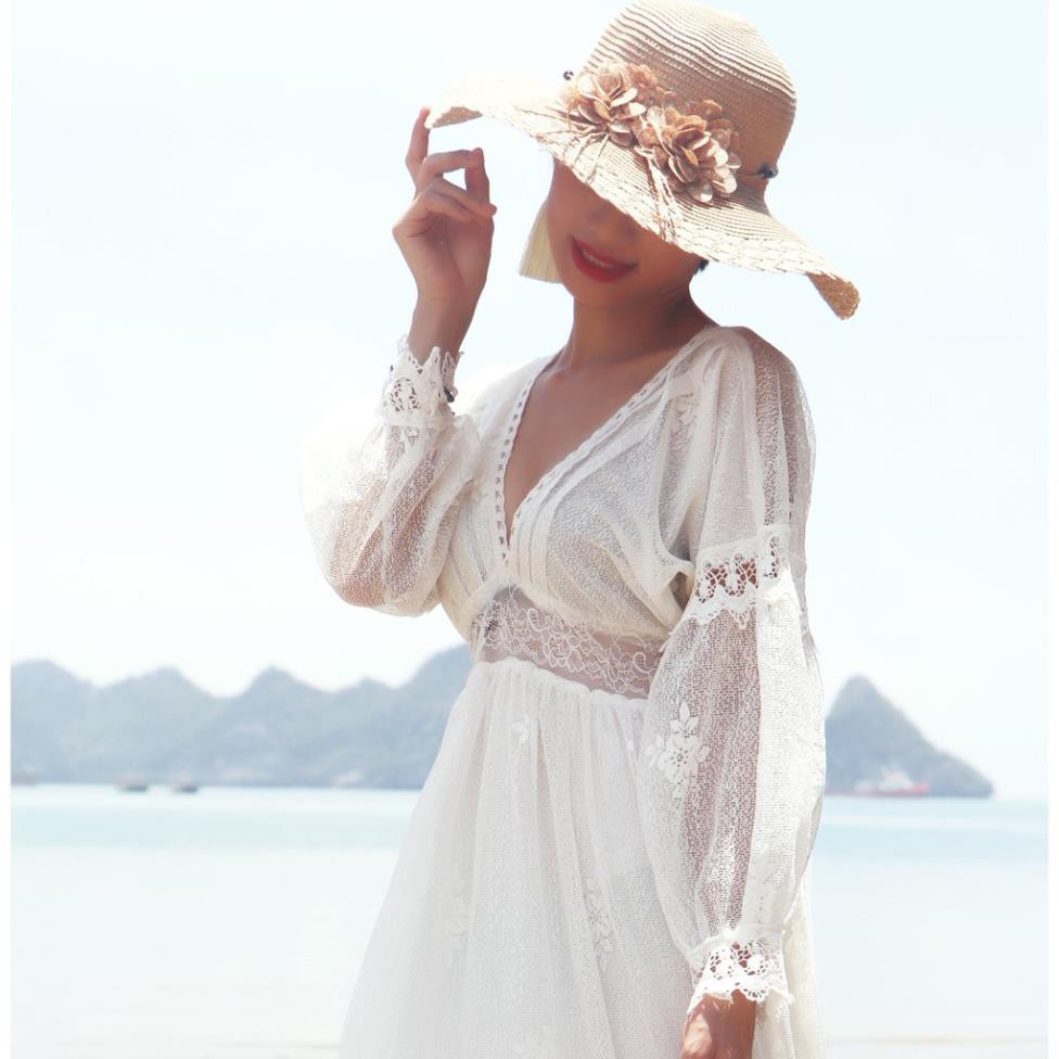 40-70KG Đầm Váy Bohemian maxi vintage trắng dáng xòe dài suông rộng đi biển đẹp xinh rẻ độc lạ tay lỡ bigsize ˇ !