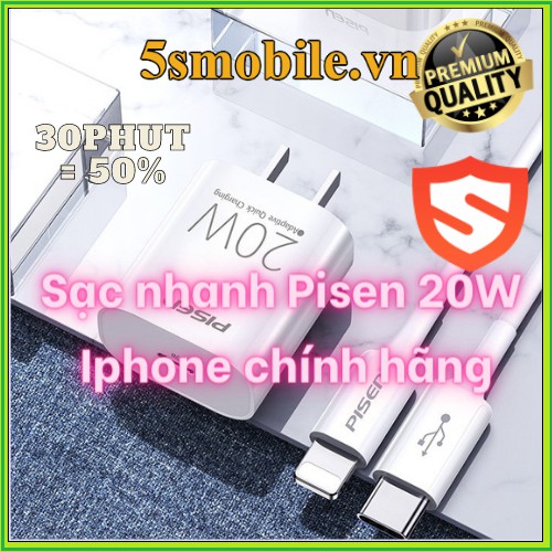 Bộ củ sạc nhanh 20W Pisen Fullbox nguyên seal cho Iphone.