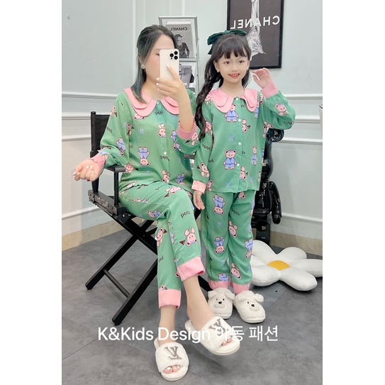 Bộ ngủ Pijama mẹ và bé tay dài Kenkids, bộ đồ ngủ đôi mẹ và bé mặc nhà chất lụa mango