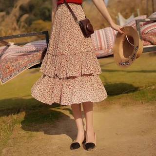 Chân váy hoa nhí nhăn 2 tầng bèo vintage