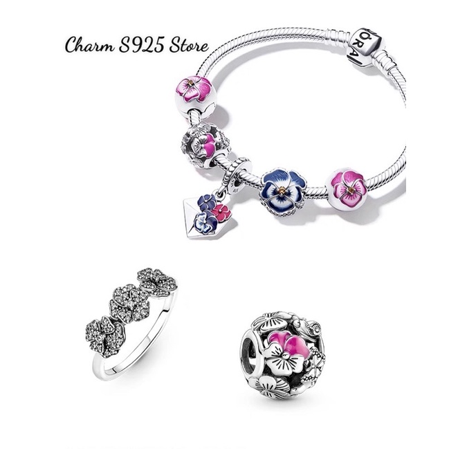 CHARM PAN ALE HOA PANSY MÀU XANH BẠC S925 CAO CẤP