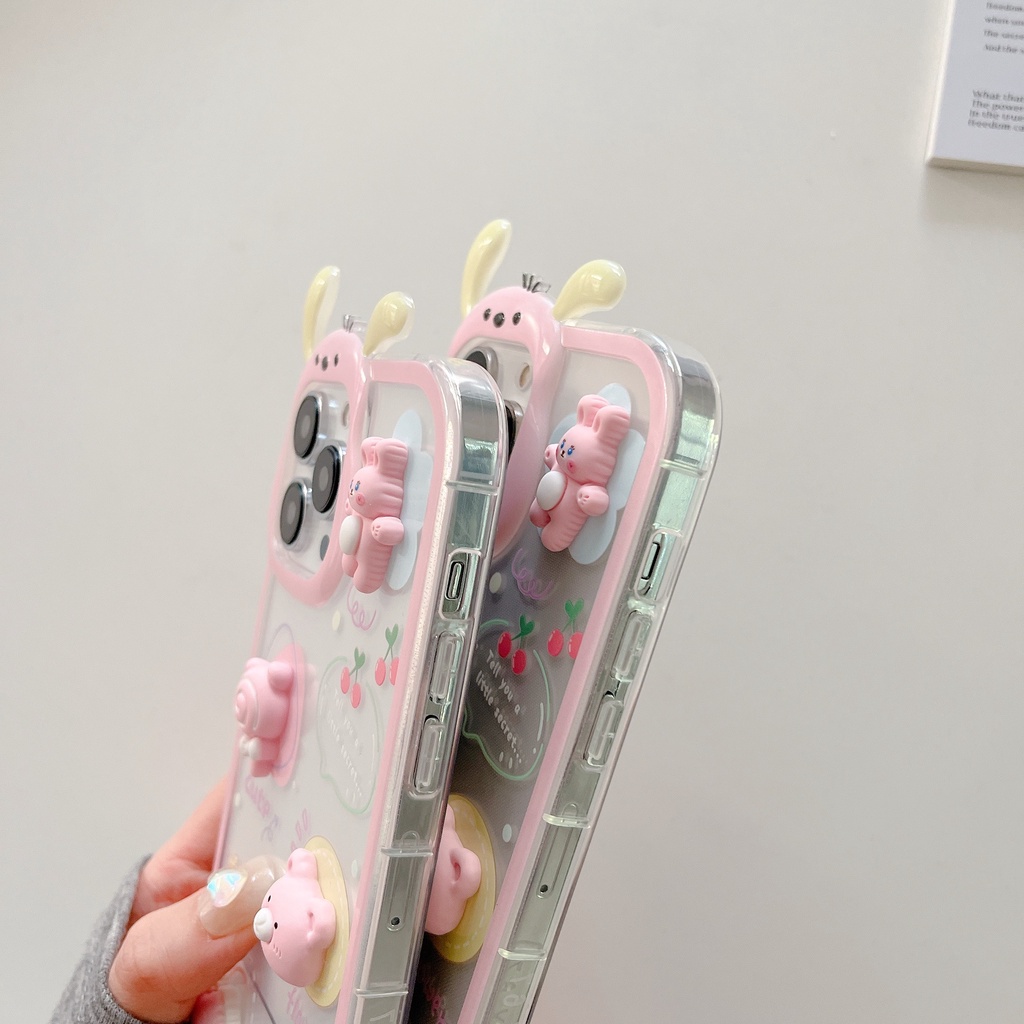 Ốp Điện Thoại Tpu Silicon Mềm Trong Suốt Hình Tai Thỏ 3D Đính Ngọc Trai Cho iphone 13 12 11 Pro XS Max XR