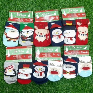 Set 2 vớ/ tất họa tiết noel cho bé trai, bé gái sơ sinh * size 0-3 và 3-6m
