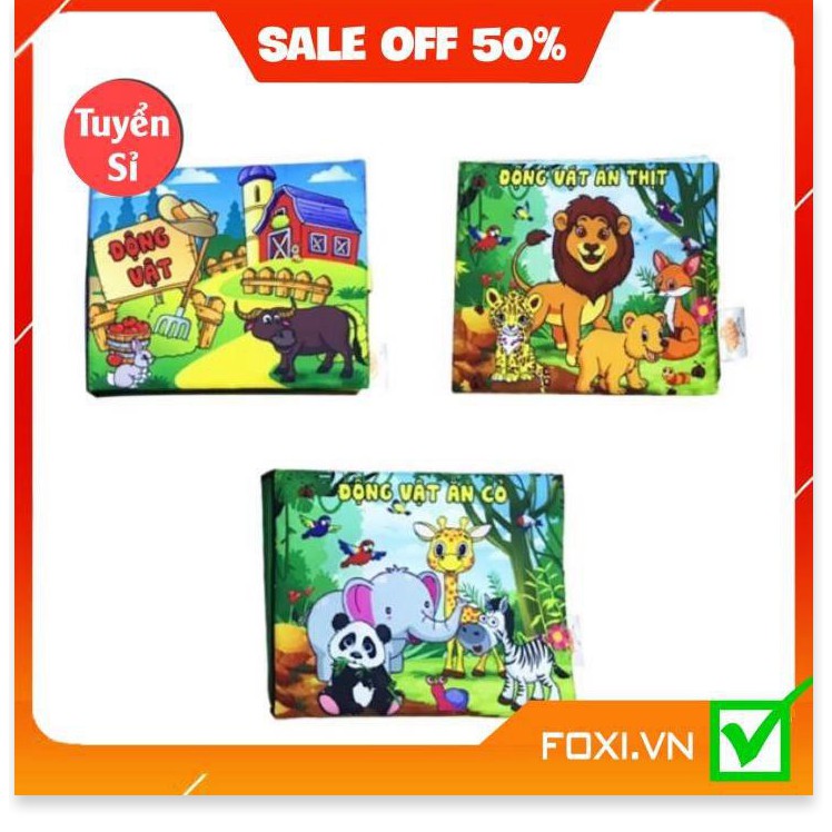 ComBo 3 Sách Vải Giáo dục mầm non-Chủ đề Động Vật-Dành cho bé Sơ Sinh-kích thích IQ-Trí tưởng tượng