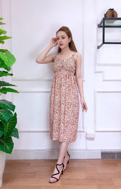 Maxi hoa nhí cúc họa mi ELILUCY may ly ngực buộc dây có thể thay đổi cực đẹp FREESIZE | BigBuy360 - bigbuy360.vn