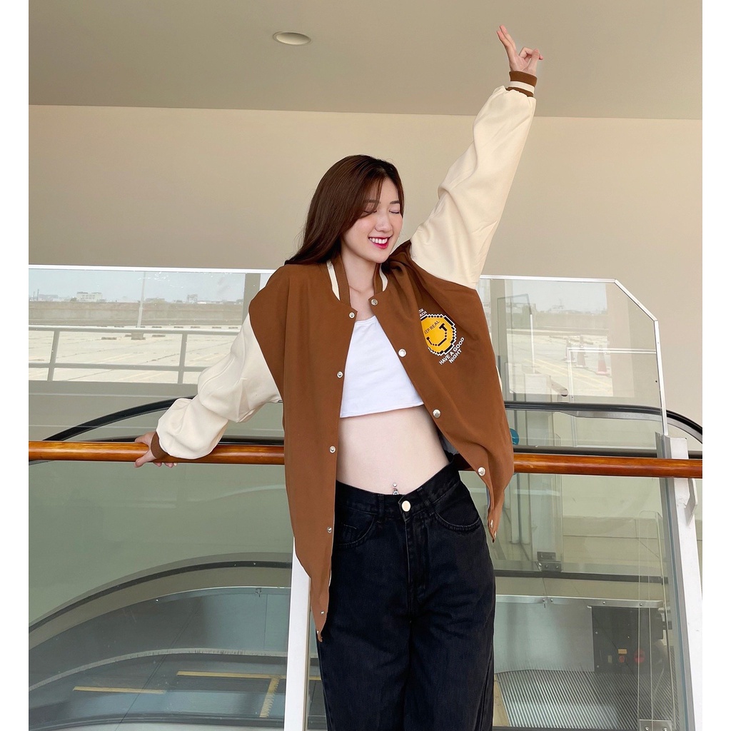 ÁO KHOÁC BOMBER DA LỘN ,IN ICON MẶT CƯỜI DỄ THƯƠNG,CHẤT DA LỘN MỀM MỊN DÀY DẶN,ĐẶC BIÊT KHÔNG XÙ .TP