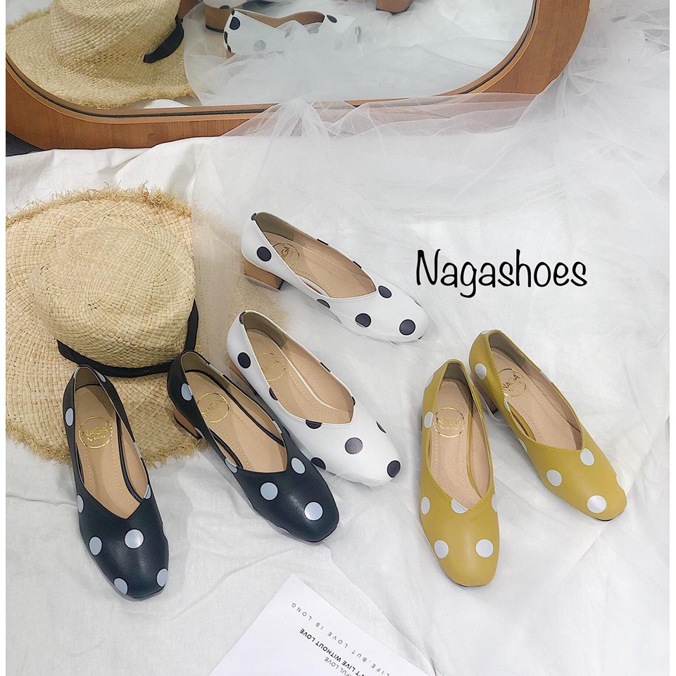 CAO GÓT NAGASHOES MŨI VUÔNG CHẤM BI ĐẾ GỖ 3CM NAC114
