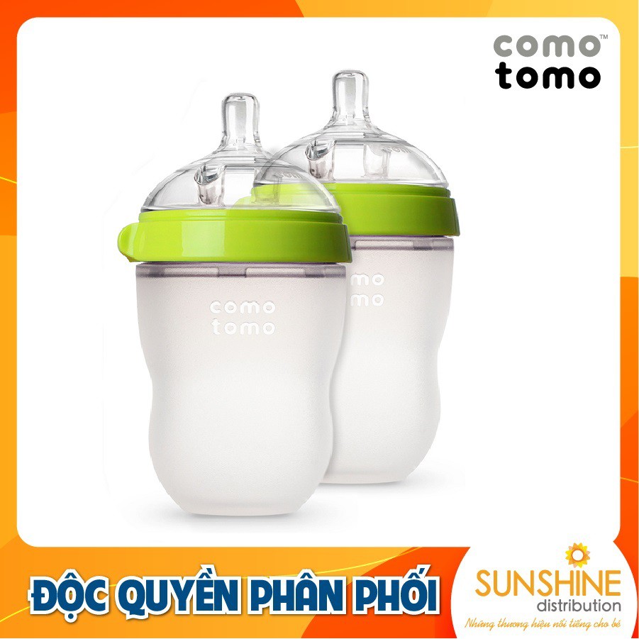 Bộ 2 bình sữa Comotomo Mỹ 250ml chất liệu silicone cao cấp, mềm mại như ti mẹ  - xanh, hồng