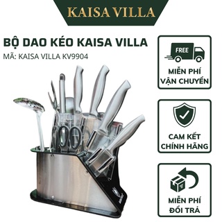 Bộ dao nhà bếp 11 món Kaisa Villa cao cấp đa năng Inox, chống gỉ siêu sắc bén, siêu bền KV9904, kèm giá đựng