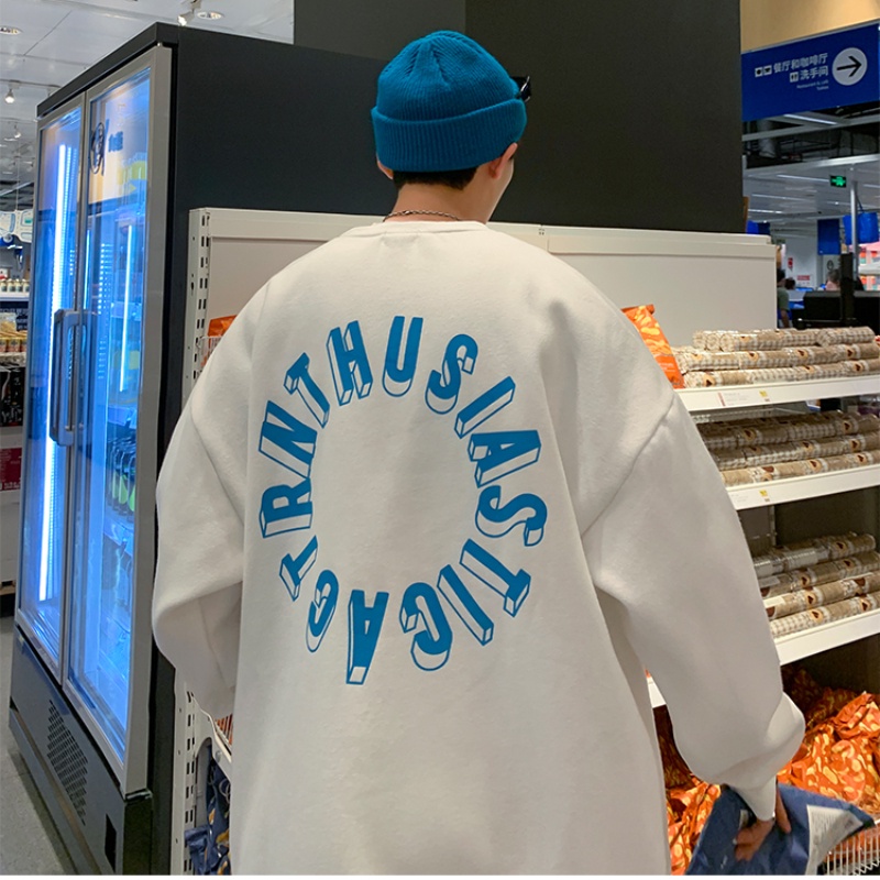 Áo thun tay dài cổ tròn in chữ dáng rộng phong cách hip hop thời trang mùa thu size M-3XL cho nam