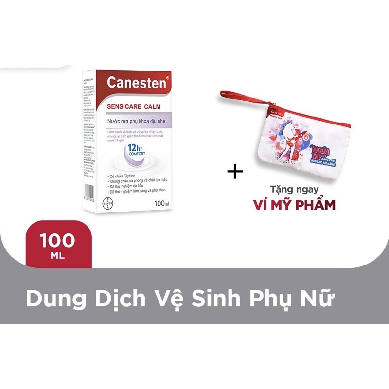 [🎁🎁🎁CANESTEN - Mua 1 tặng 1] Dung dịch vệ sinh phụ nữ Canesten Sensicare Calm (100ml) + Tặng Ví Mỹ Phẩm