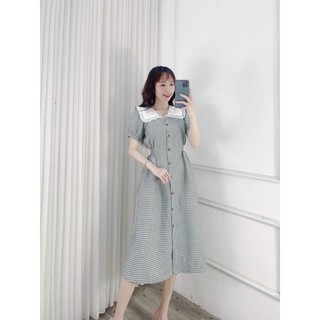 Váy kẻ caro cổ sen