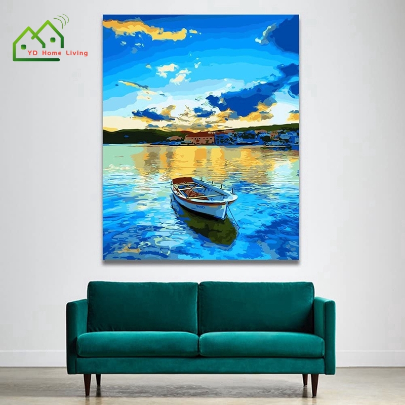 Tranh Sơn Dầu Vẽ Tay Màu Xanh Dương