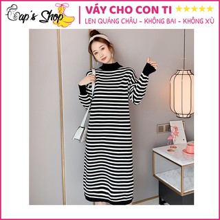 Váy cho con ti dáng suông dài, chất len mềm mịn, có thể mặc bầu