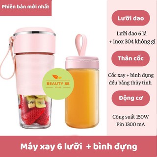 Máy xay sinh tố cầm tay mini đa năng cầm tay cao cấp JUICER Cốc Thủy Tinh 4 6 Lưỡi 3000mah Bảo Hành 12 Tháng