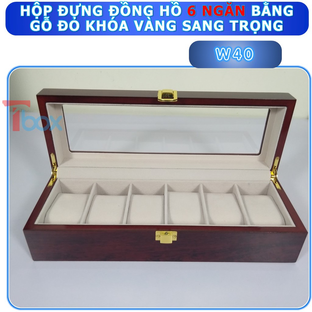 Hộp đựng Đồng hồ gỗ đỏ gồm 6 ngăn Hộp Đồng hồ nhiều ngăn vỏ gỗ cao cấp Khóa mạ vàng cao cấp