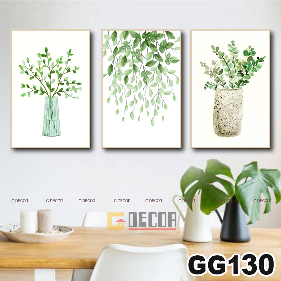 Tranh treo tường canvas khung gỗ 3 bức phong cách hiện đại Bắc Âu tranh hoa 3 màu trang trí phòng khách phòng ngủ spa 42