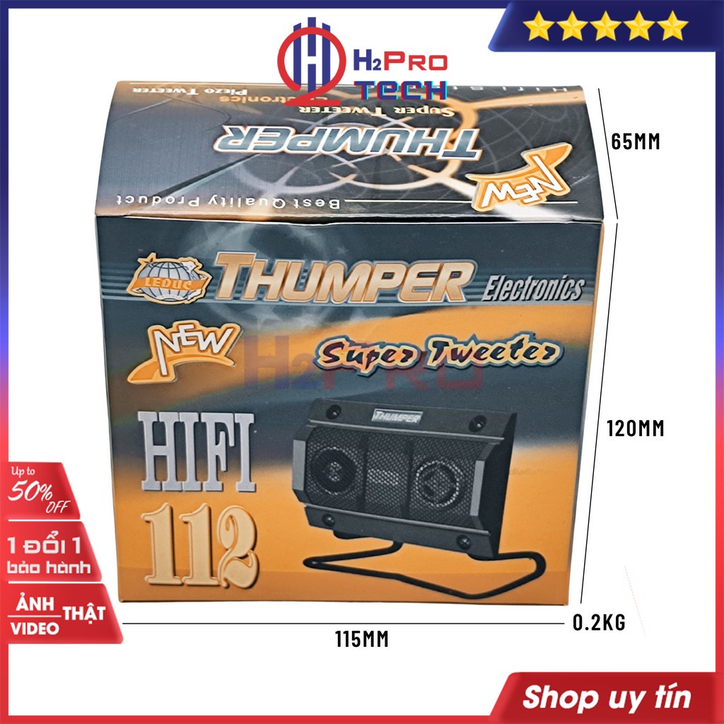 Đôi Loa Treble Thạch Anh Thumper 112 Dẹt, 2 Loa Tép Rời Thạch Anh Cao Cấp 40W-8 Ôm (Tặng Tụ 20K Hàn Sẵn)-H2Pro Tech