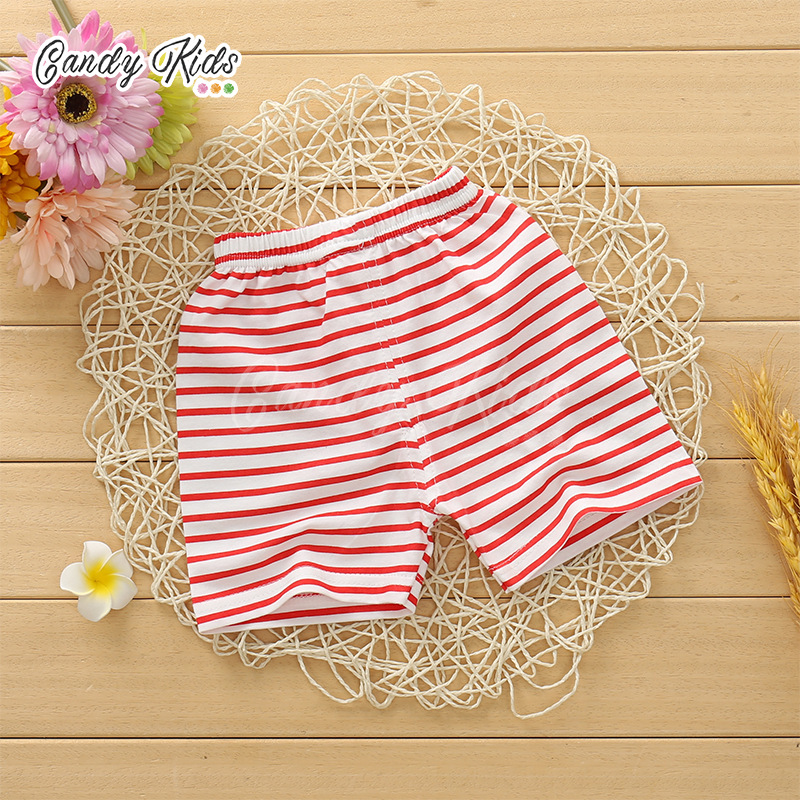 Quần Short Cotton Màu Trơn Kẻ Sọc Xinh Xắn Cho Bé 1-7 Tuổi