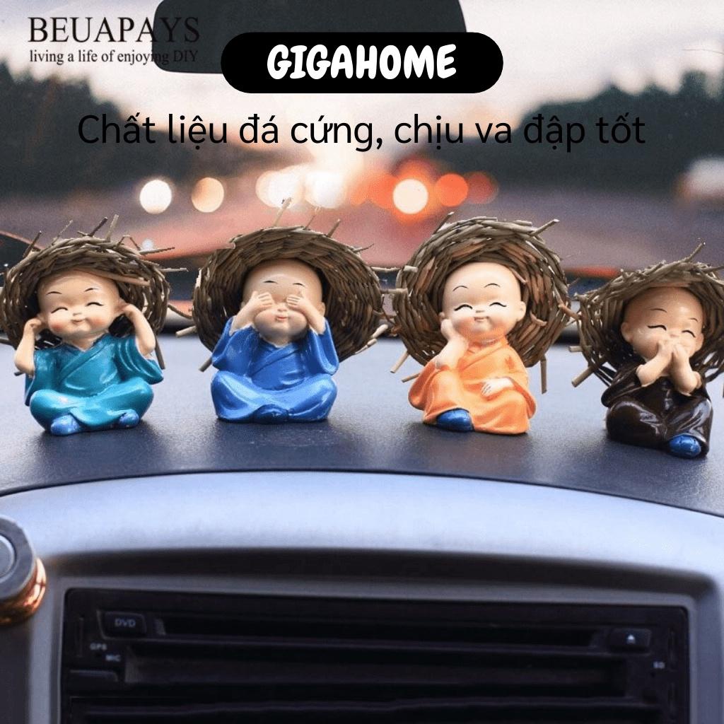 Tượng Chú Tiểu GIGAHOME Combo 4 Tượng Chú Tiểu Đội Nón Rơm Trang Trí Xe Hơi, Nhà Cửa 5325