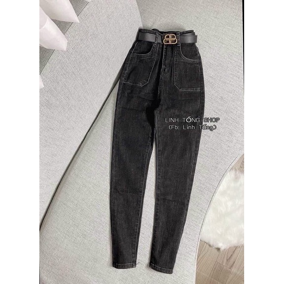 Quần jeans co giãn cạp cao túi vuông | WebRaoVat - webraovat.net.vn