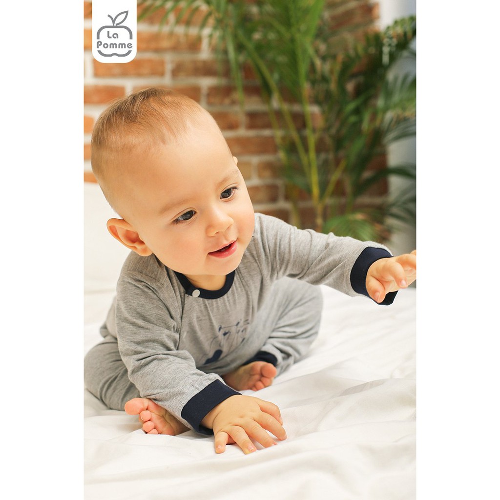 SL166 Bộ dài tay La Pomme cúc lệch - Hai chú gấu
