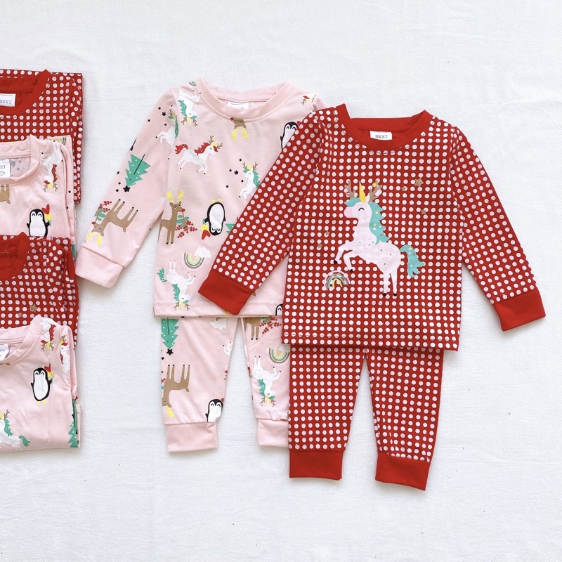 Set 2 bộ cotton dài tay Pony đỏ hồng cho bé gái size từ 10-24 cân