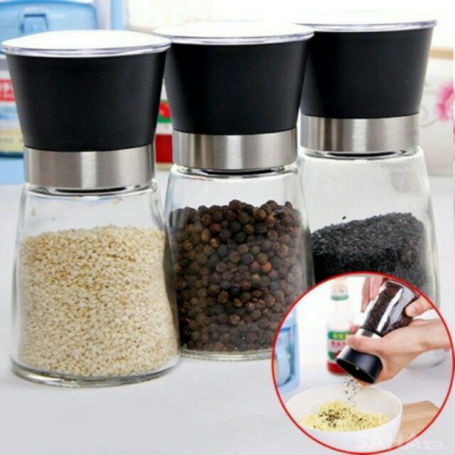 Cối xay tiêu cầm tay Inox , thân thủy tinh cao cấp