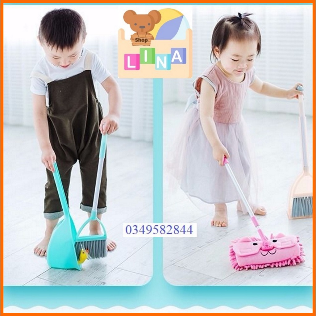 Bộ Chổi Hót Rác Và Cây Lau Nhà Cho Bé Thực Hành Cuộc Sống, Tránh Xa TV, Điện Thoại - LINA Kids