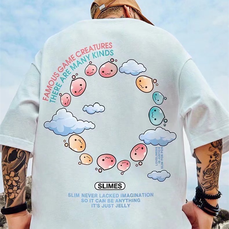 Áo Thun Tay Ngắn Dáng Rộng In Chữ Phong Cách Nhật Bản Thời Trang Mùa Hè Cho Nam Và Nữ Size M-8XL