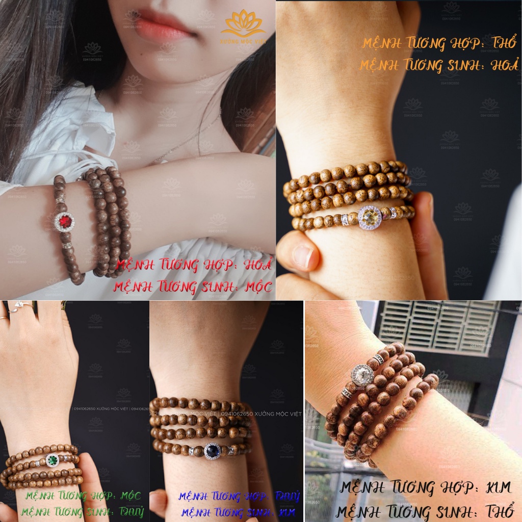 Vòng Tay Trầm Hương Tốc 108 Hạt Mix Phụ Kiện Xưởng Mộc Việt - Size Hạt 6mm Dành Cho Nữ