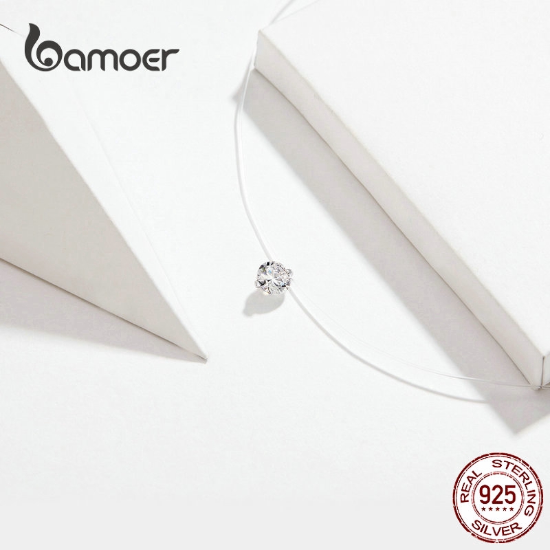 Vòng cổ Bamoer SCN332 đính đá lấp lánh đơn giản thời trang sang trọng