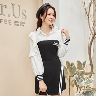 Váy nữ cổ sơ mi phối cách điệu cao cấp solist