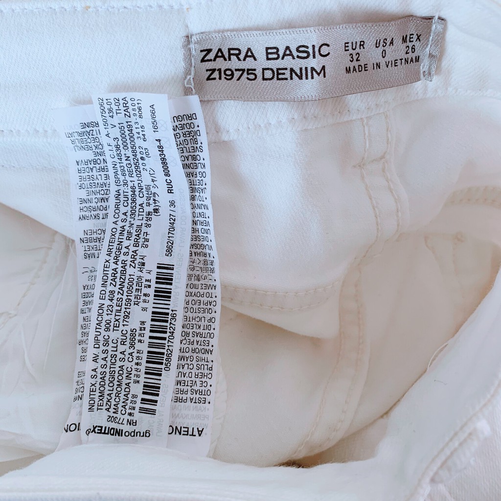 QUẦN KHAKI NỮ - ZARA BASIC Z1975 DENIM – TRẮNG SỨ – SIZE 32/6/28 – ỐNG LOE – CẠP TRỄ – 97% COTTON, 3% ELASTANE – XÁCH TA