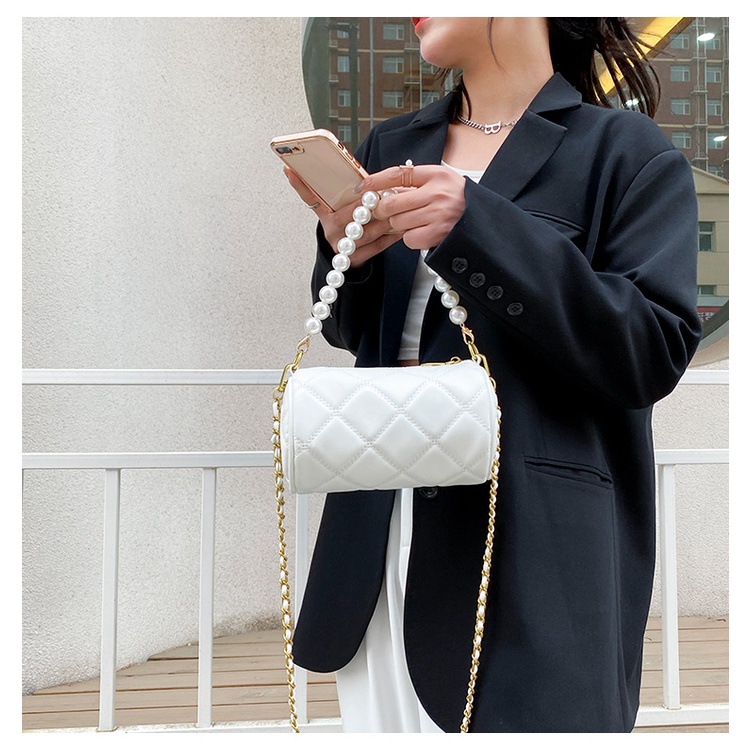 Túi Đeo Chéo  JASMIN NOIR Họa Tiết Caro Phối Dây Đeo Ngọc Trai Nhân Tạo Thời Trang Cho Nữ