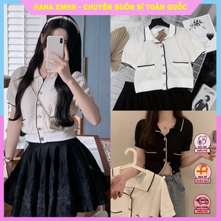 [ÁO CARDIGAN] Áo Croptop Nữ, Áo Dệt Kim Chất Len Xốp Cổ Bẻ Phối Chân Váy, Quần Siêu Xinh