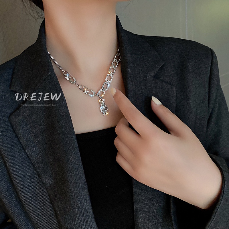 DREJEW Dây Chuyền Nữ Mặt Hình Gấu Dễ Thương Đính Kim Cương Giả Phong Cách Hàn Quốc Độc Đáo
