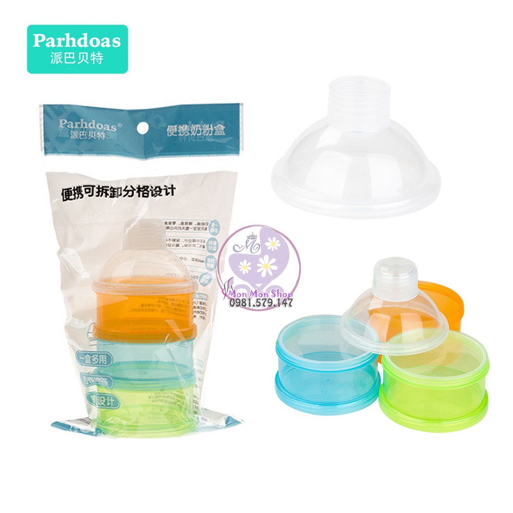 Hộp chia sữa, chia đồ ăn dăm và thức ăn 3 ngăn Parhdoas nhựa PP không BPA