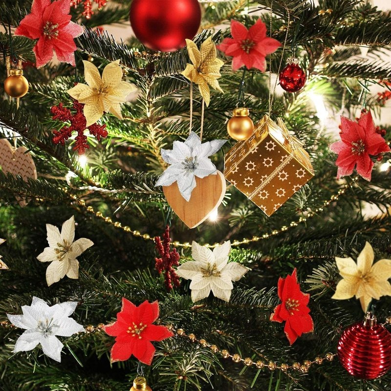 Set 5 / 10 Hoa Lụa Nhân Tạo Trang Trí Cây Thông Giáng Sinh Năm Mới