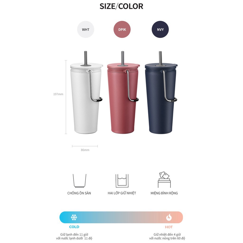 [LIFEMALL3 giảm 12%] Bình giữ nhiệt Lock&Lock Bucket Tumbler 540ml ống hút LHC4268 (3 màu)