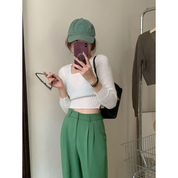 Áo Sweater Dệt Kim Dáng Ngắn Ôm Eo Thời Trang Mùa Thu Hàng Mới Dành Cho Bạn Nữ
