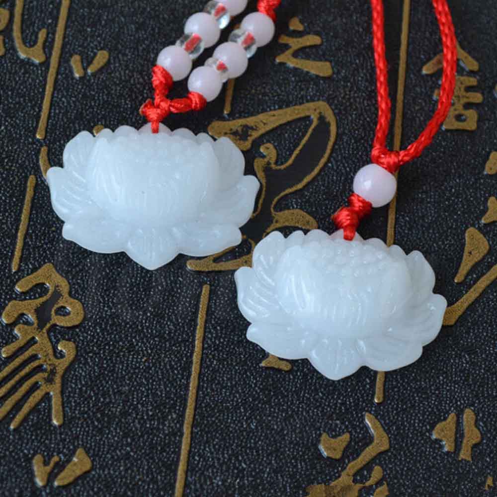 Set 2 dây chuyền mặt đá khắc hoa sen đơn giản thời trang