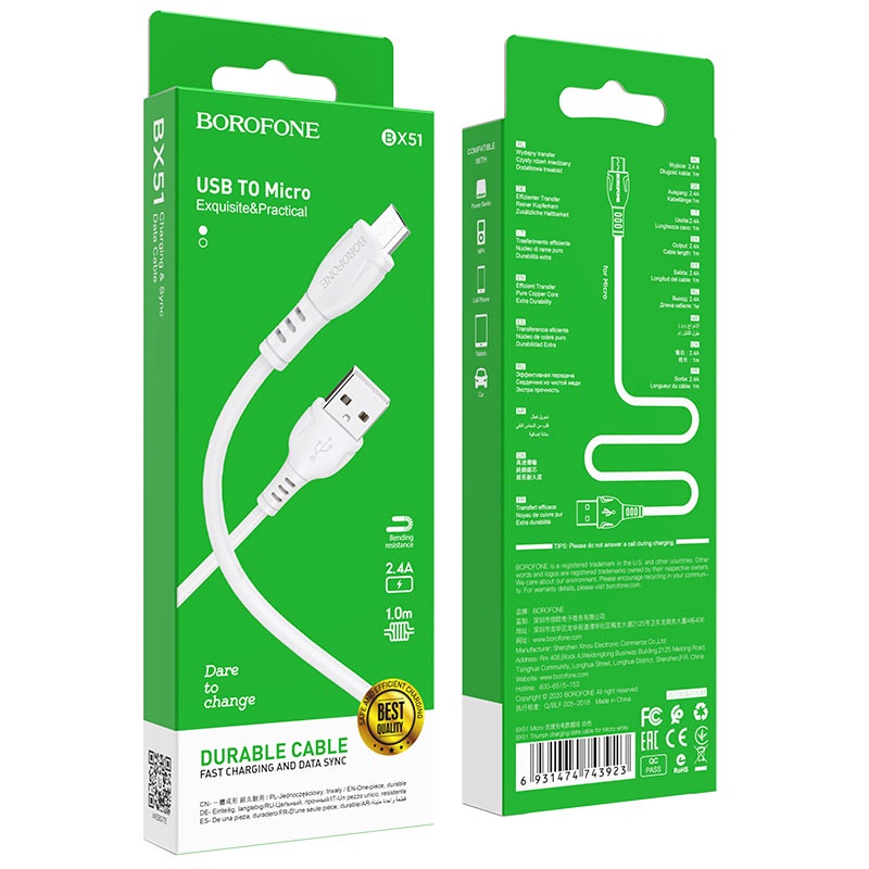 Cáp Sạc Nhanh borofone bx51 bx54 Micro USB 1m - BH 12 Tháng