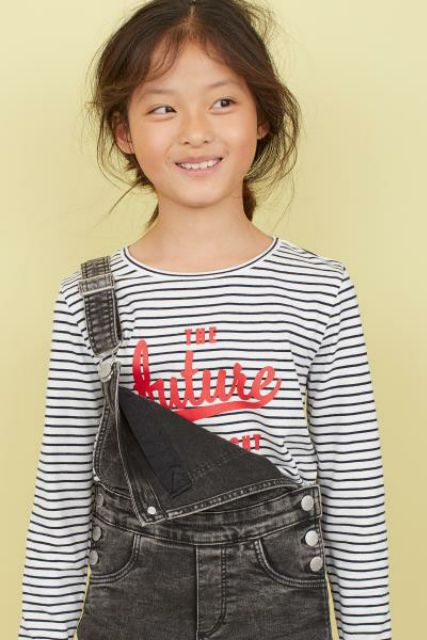 Áo cotton bé gái nhớn dài tay kẻ ngang The Future dễ thương của H&amp;M - Nhật Bản