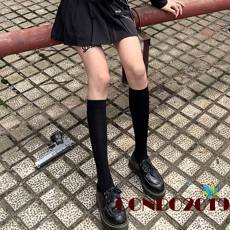 Vớ nữ cao đến gối bằng vải nhung màu trơn mềm mại giữ ấm thời trang