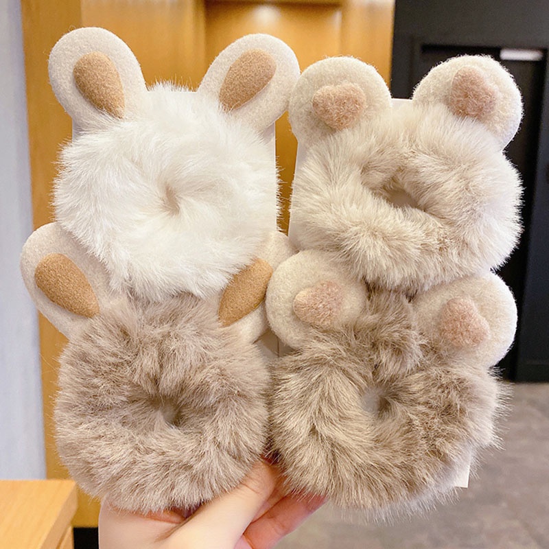 Băng Đô Cài Tóc Tai Thỏ Bằng Lông Mềm Mại Dễ Thương