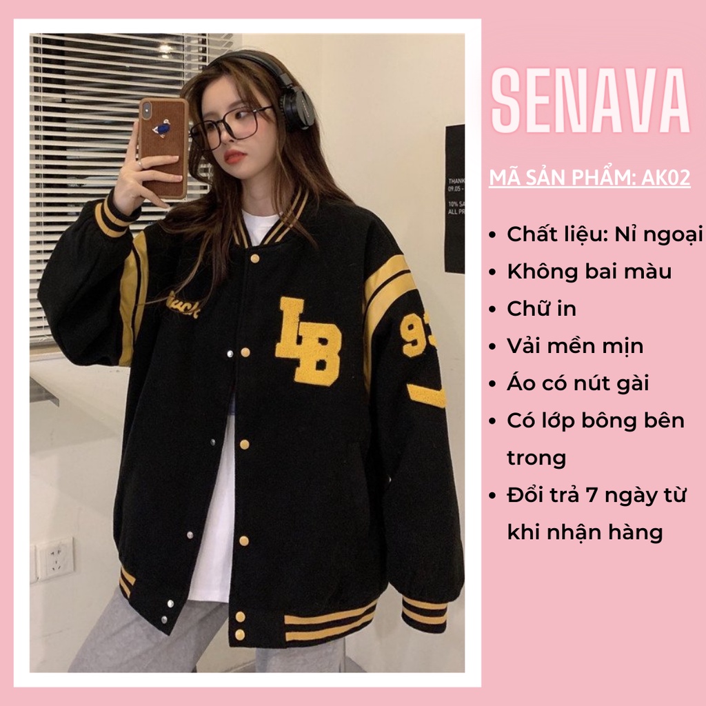 Áo Khoác Bomber Nỉ Nữ IB Form Rộng Bóng Chày Ulzzang Hàn Quốc SENAVA AK02
