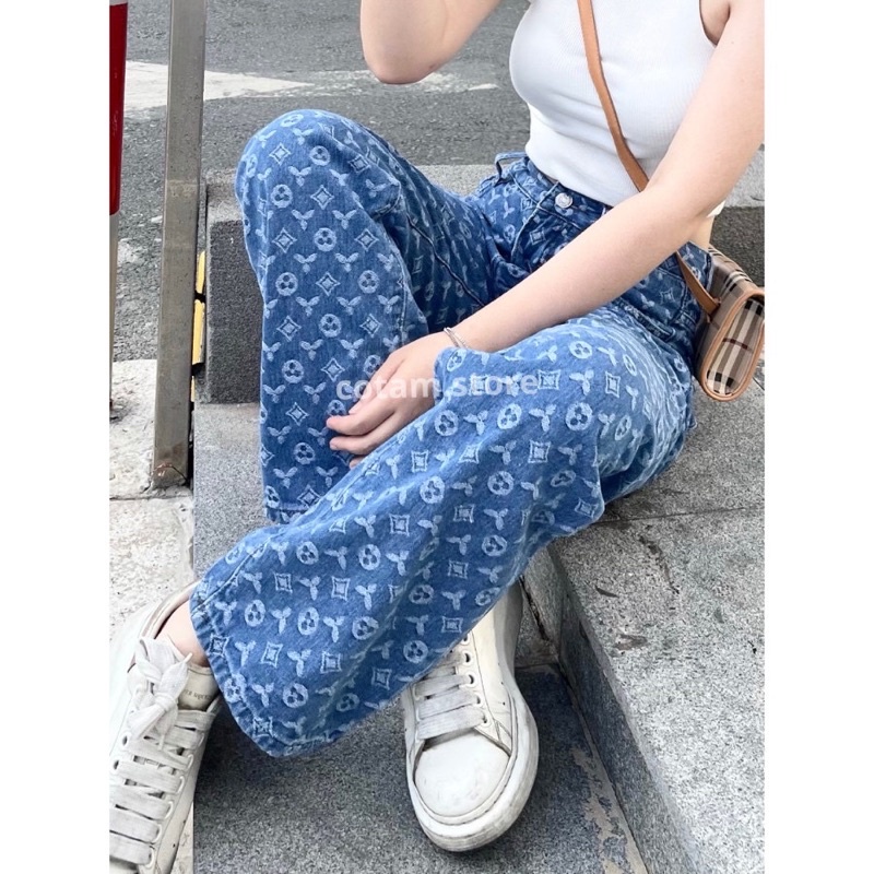 Quần Ống Rộng Lv Hot Trend Nữ - Quần Jean Ống Rộng Cạp Cao Hottrend